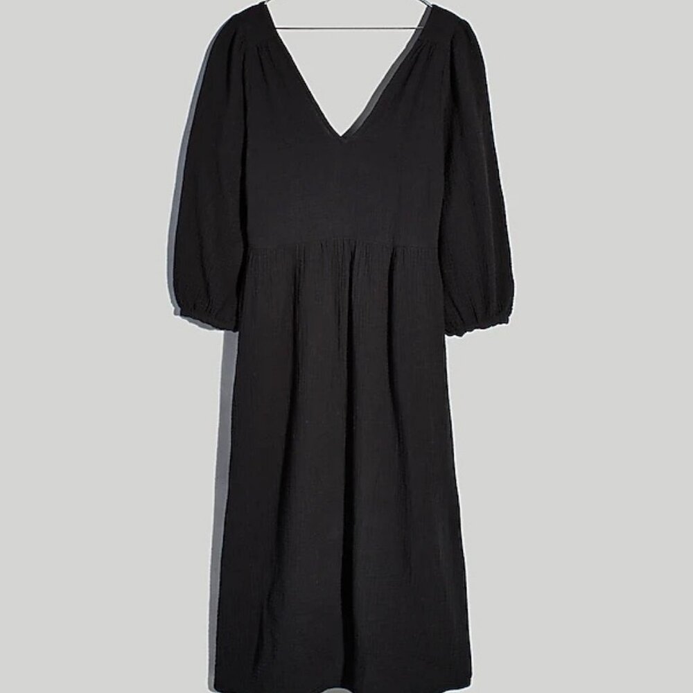 NWT Madewell Lightspun V-Neck Midi Dress XS in Black